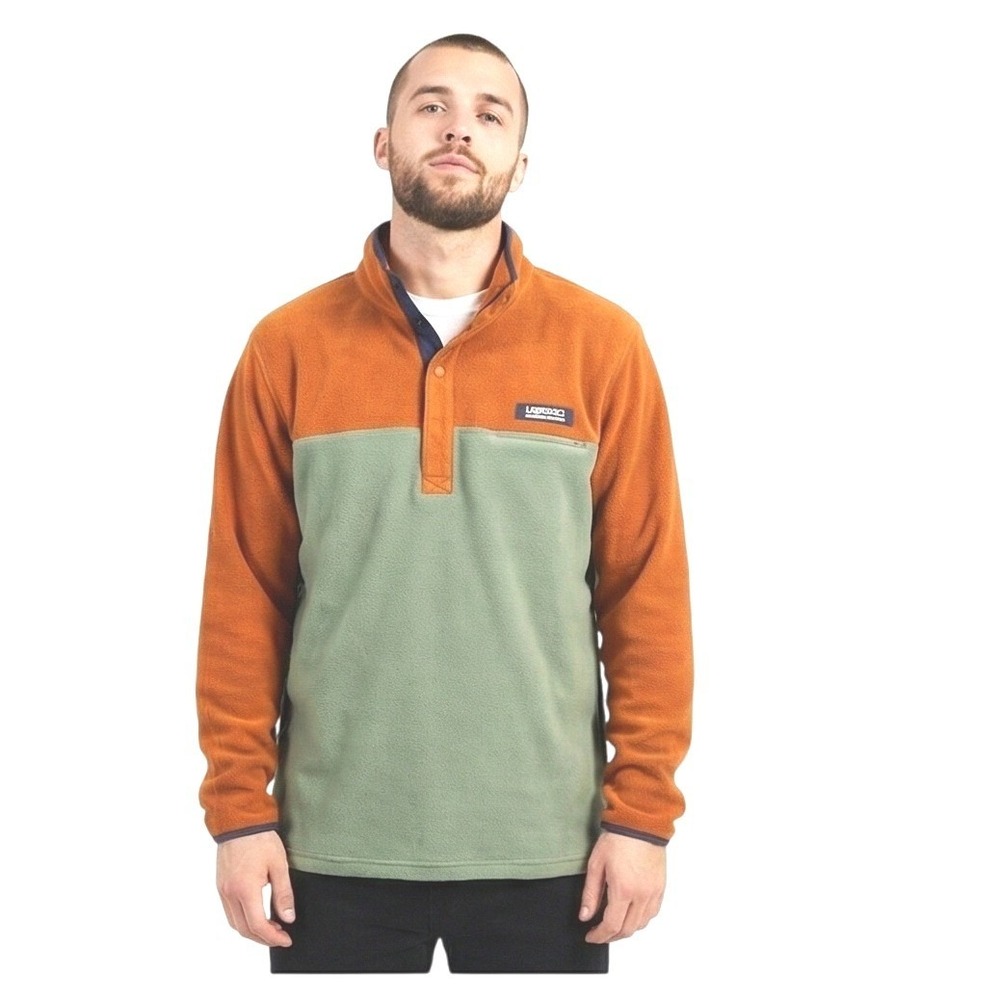 Columbia PFG Fleece Pullover Men's Medium Orange Green Snap Neck Fishing Outdoor